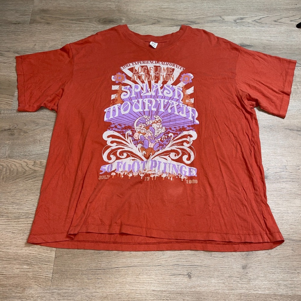 Subtle Dust Splash Mountain T Shirt Mens XL/2XL Orange Disney Log Flume 1989